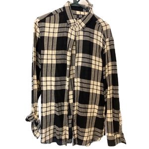 H&M Flannel Long Sleeve Shirt, Regular Fit, Men's Medium, Black and White Plaid
